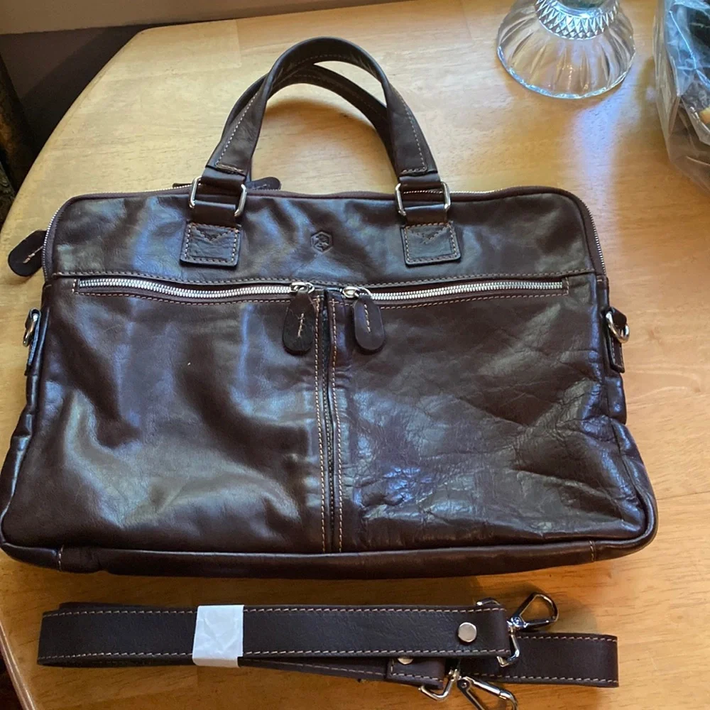 Valentina In Pell Brown Genuine Leather Briefcase Made In Italy